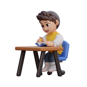 3d illustration of a boy student reading on the table